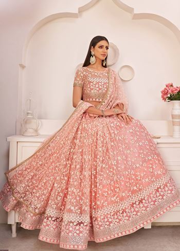 Ravishing Light Pink Thread Net Festive Wear Lehenga Choli