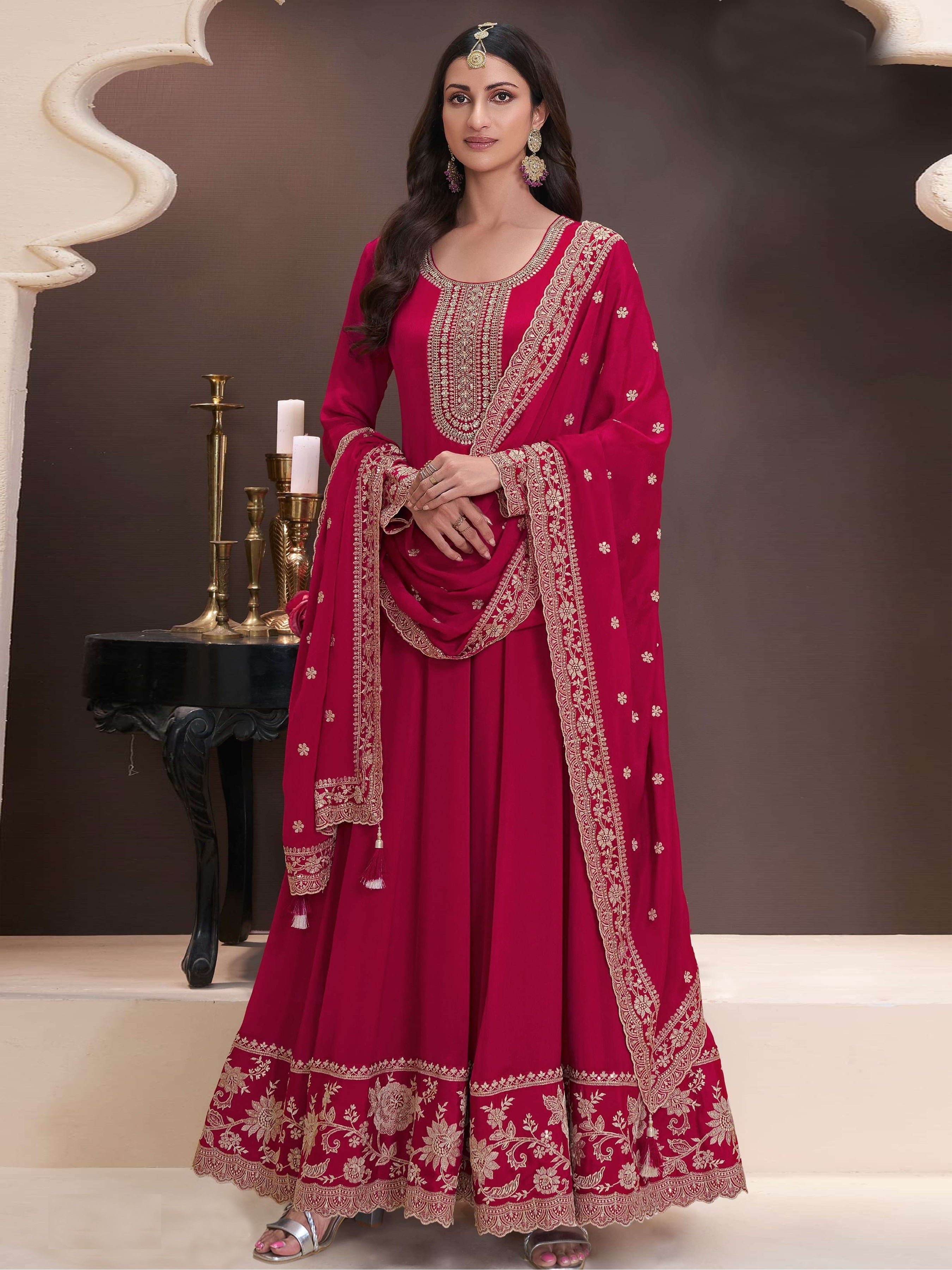 Red Anarkali Suit With Heavy Embroidery Work