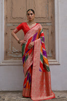 Red Banarasi Silk Saree with Leriya Zari and Contrast Pallu