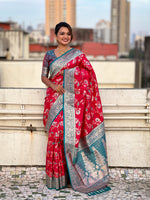 Red Banarasi Silk Weaving Meenakari Designer Heavy Looks Saree