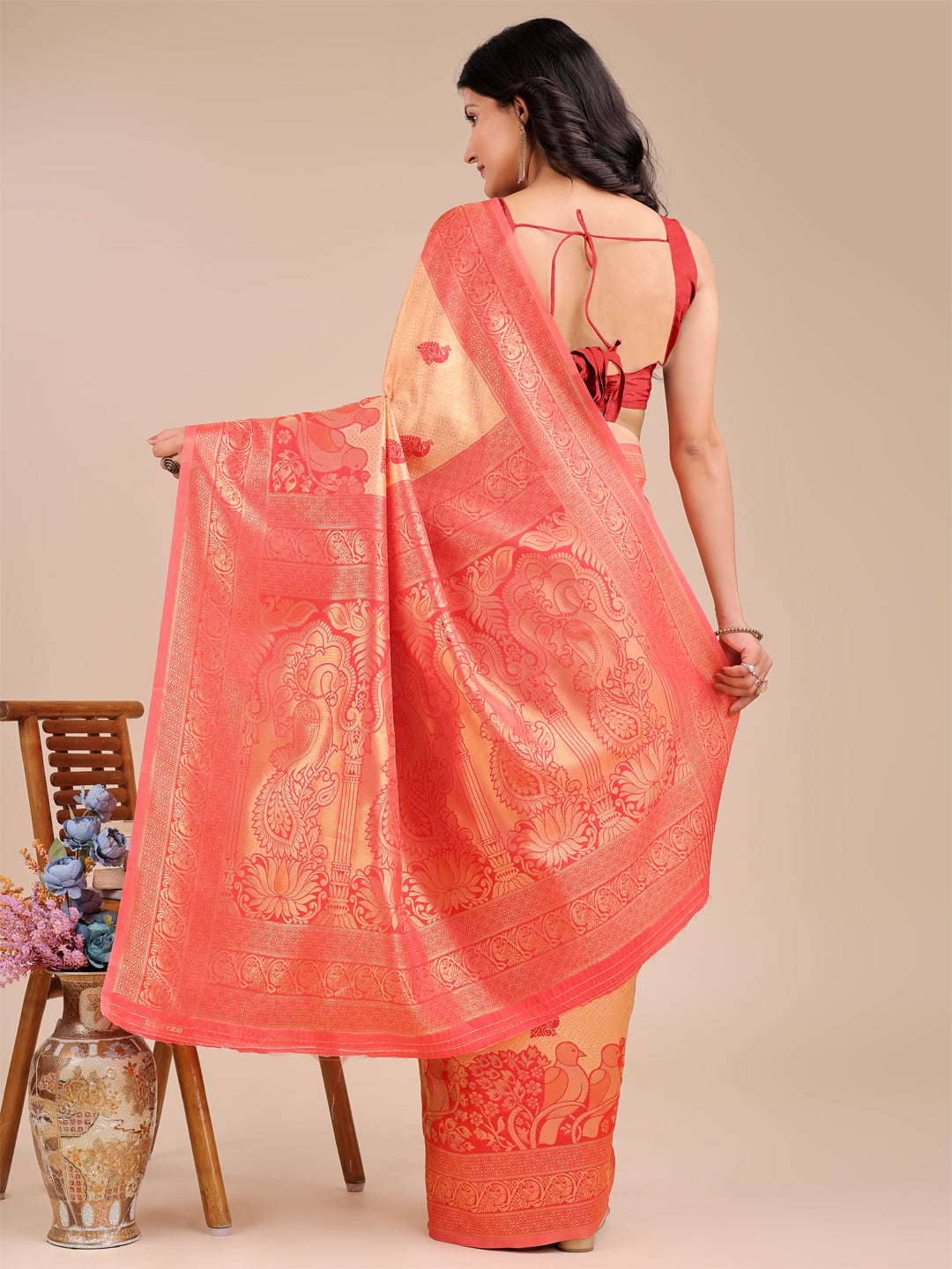 Red Banarasi Silk Woven Jacquard Designer Graceful Ceremonial Saree