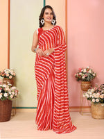 Red Beautiful Pinted Ready To Wear Ethnic Partywear Saree