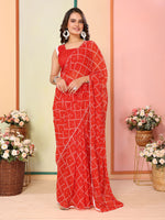 Red Beautiful Pinted Ready To Wear Ethnic Partywear Saree