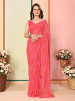 Red Beautiful Pinted Ready To Wear Ethnic Partywear Saree
