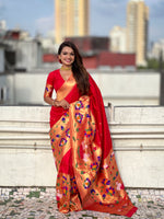 Red Beautiful Woven Meenakari Polka Designer Paithani Silk Ethnic Graceful Saree