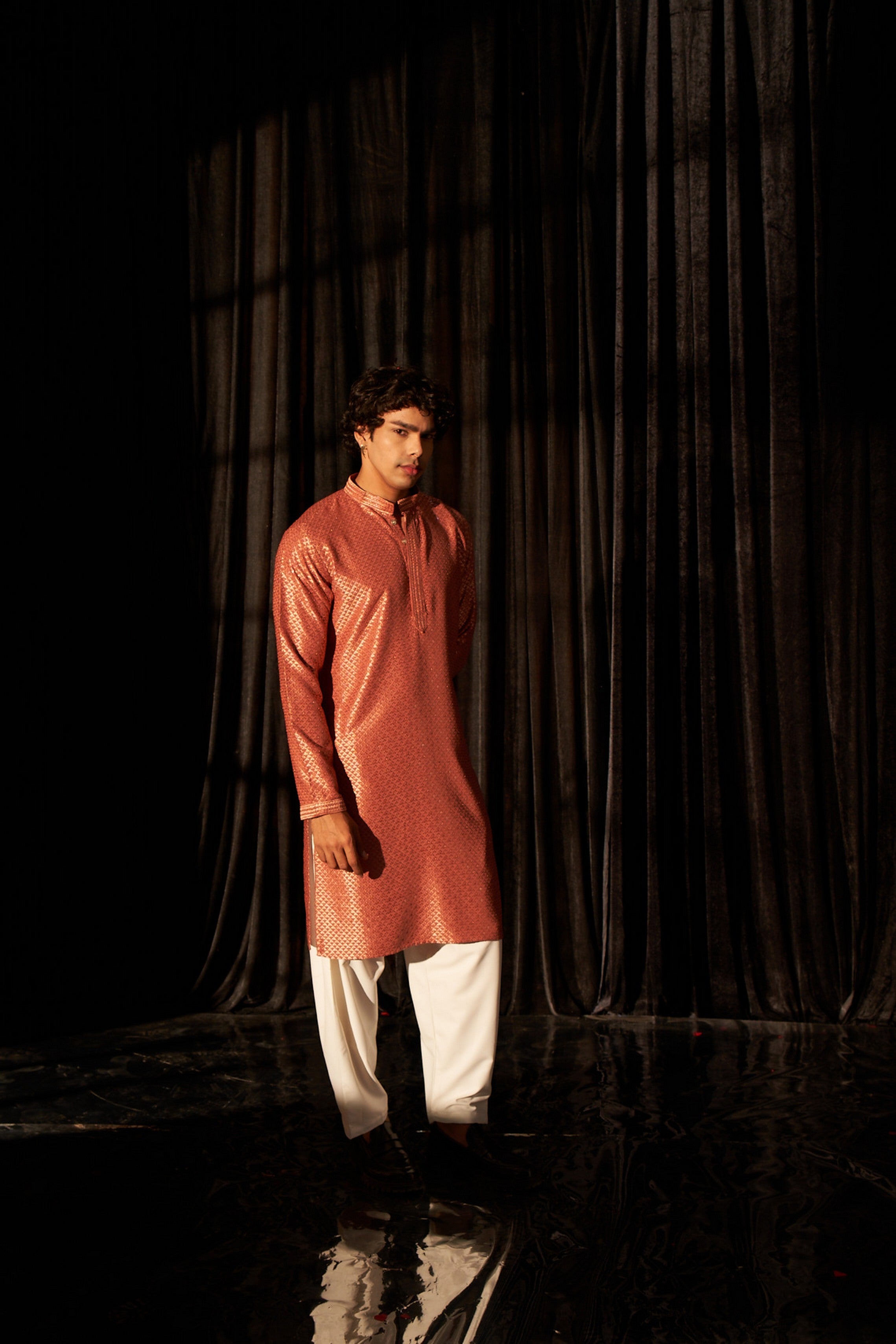 Red Color Viscose Kurta Payjama Featuring Chikankari Work – Ideal for Ceremonial Wear