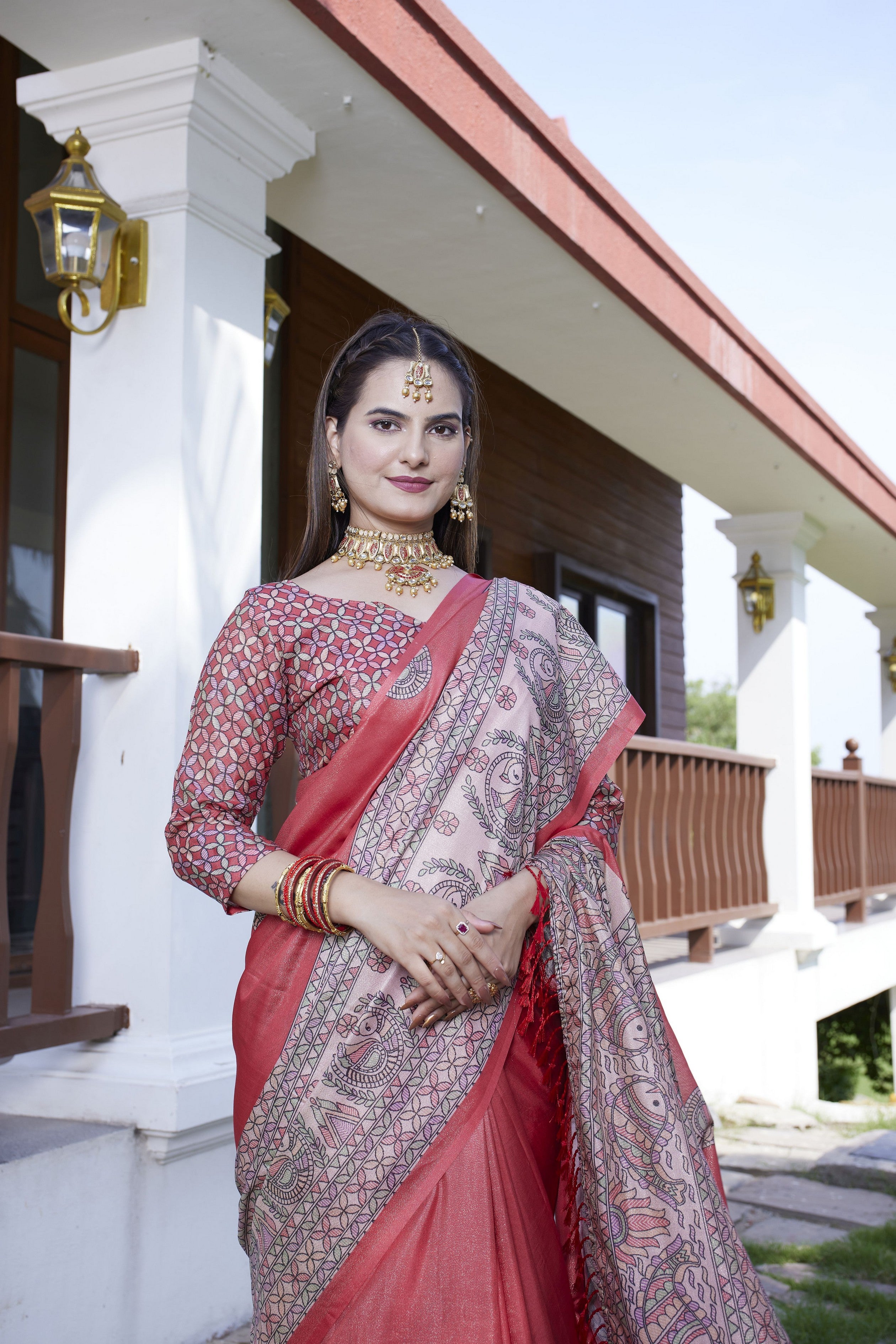 Red Crepe Designer Partywear Saree