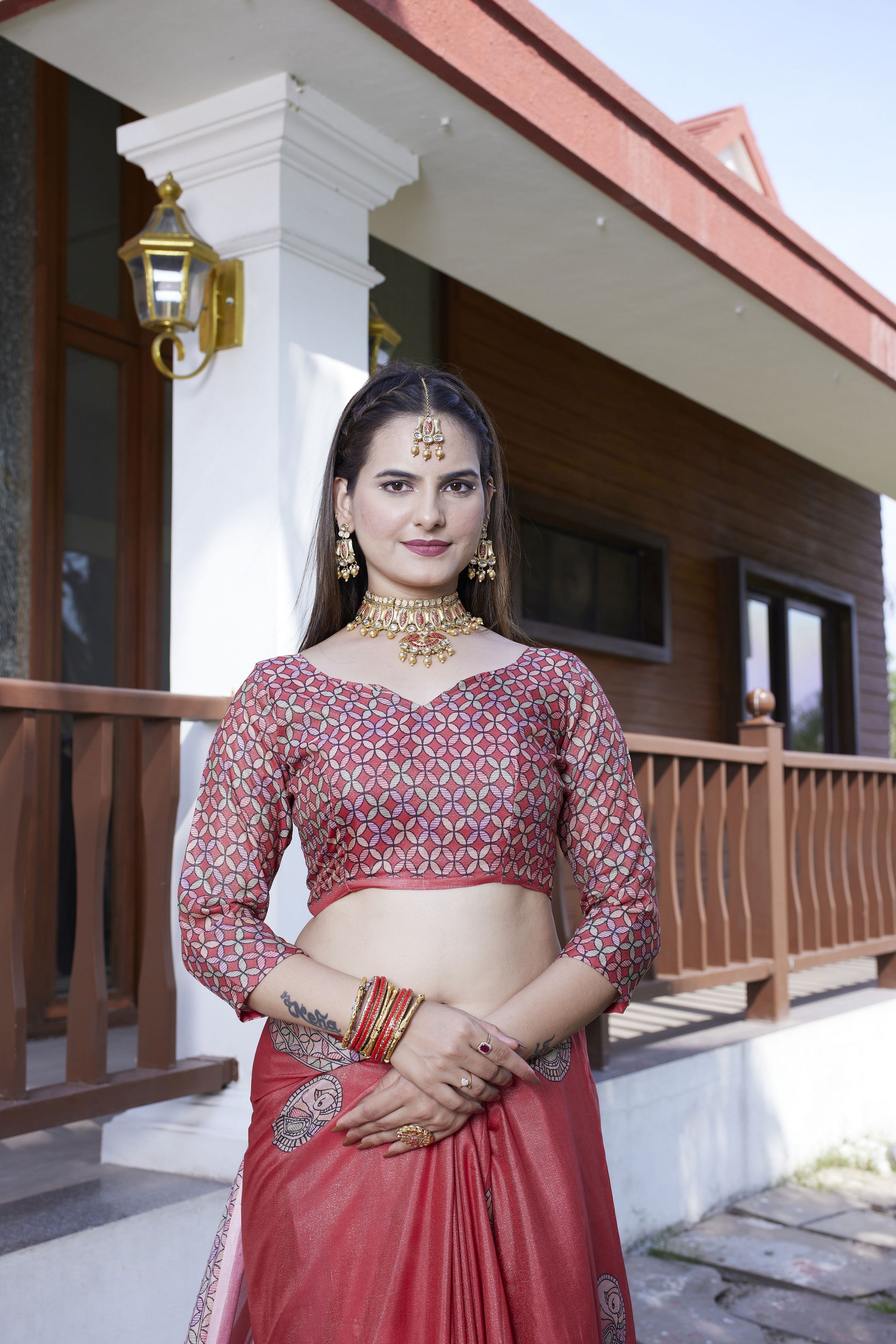 Red Crepe Designer Partywear Saree