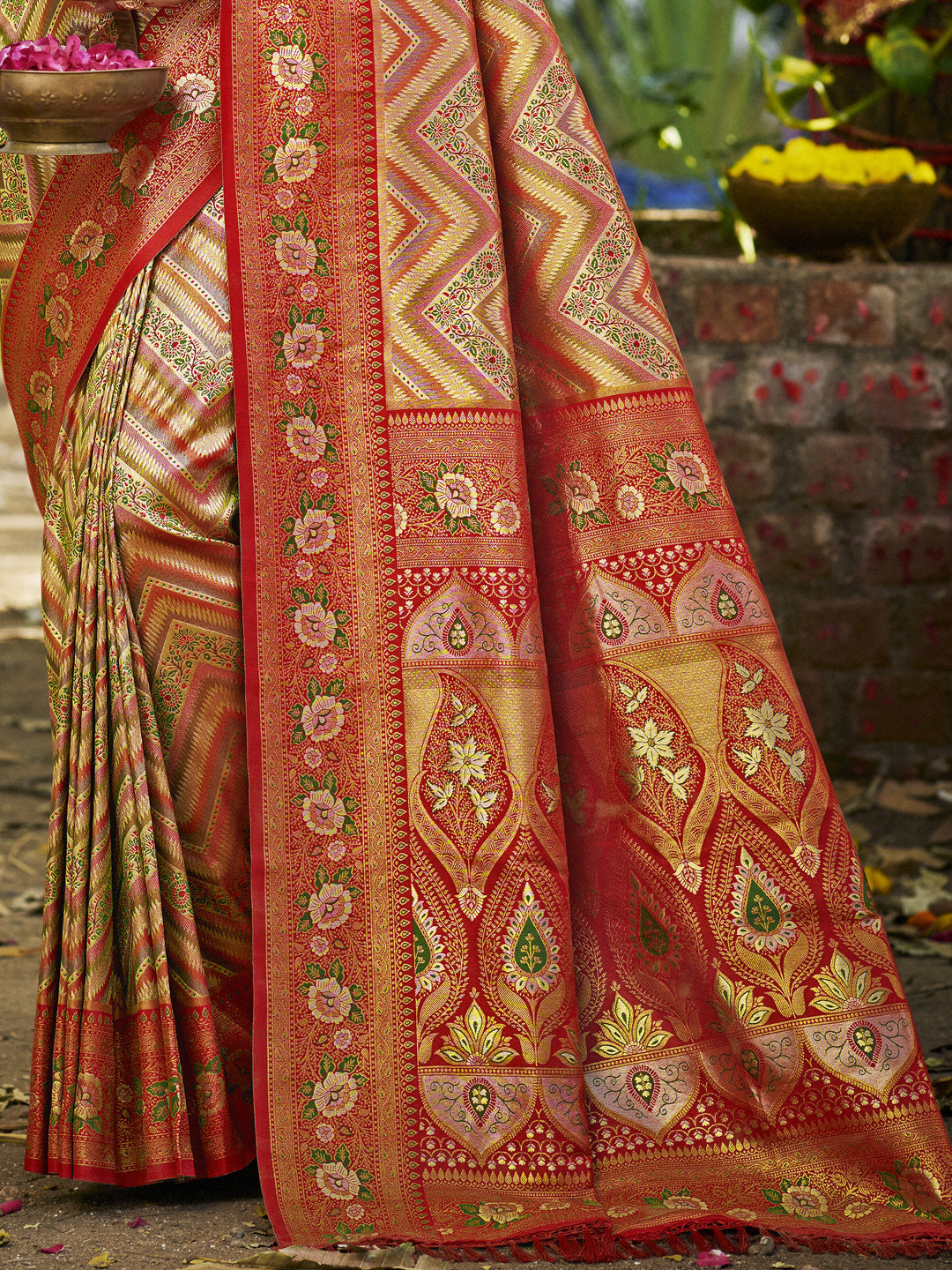 Red Dharmavaram Silk Saree With Classic Drape and Refined Beauty