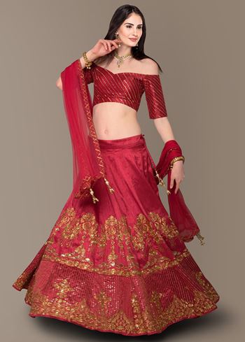 Red Embroidery Silk Party Wear Lehenga Choli