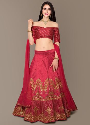 Red Embroidery Silk Party Wear Lehenga Choli