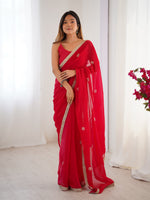 Red Fancy Stylish Partywear Saree For Girlie Ethnic Looks