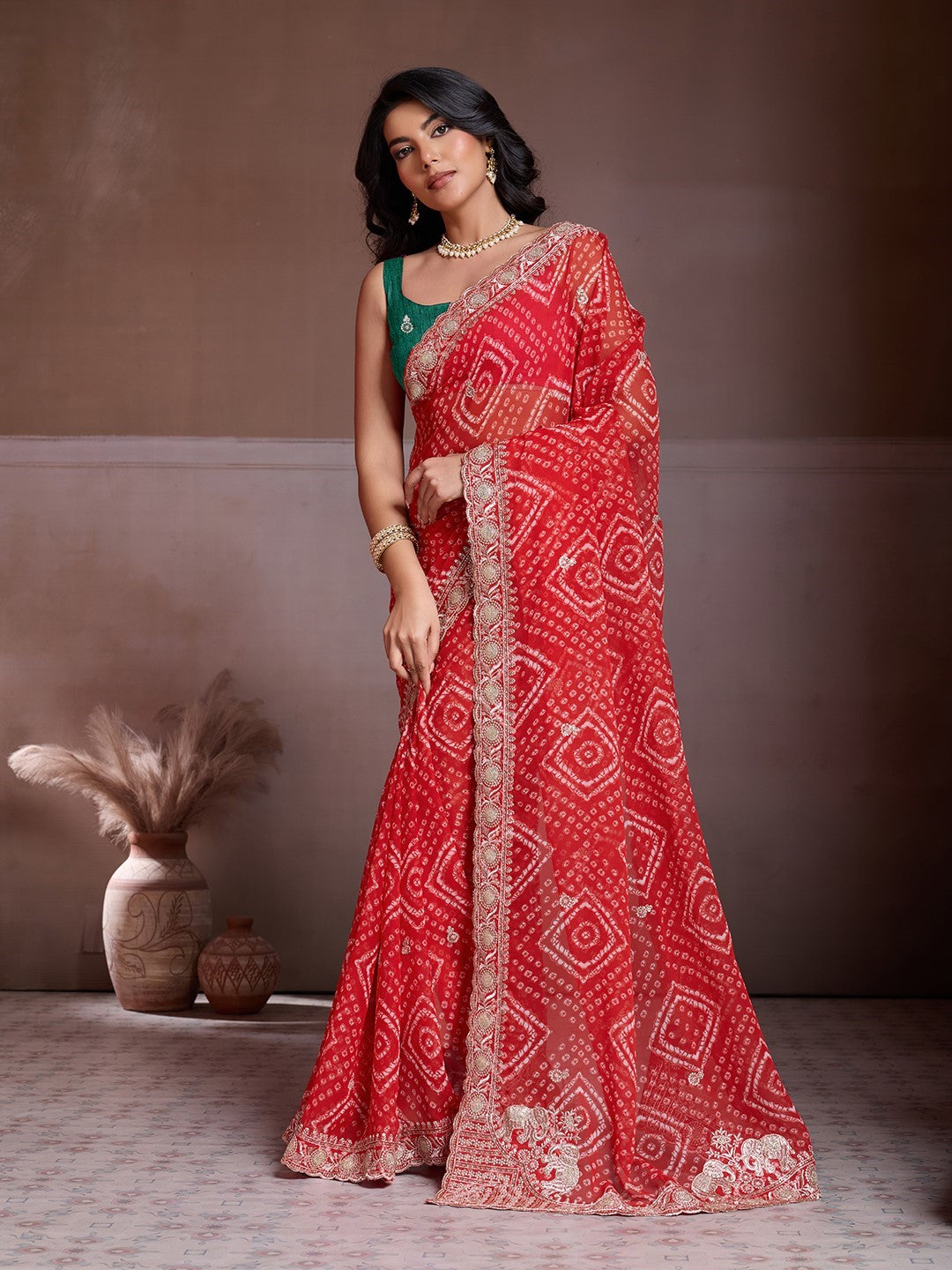 Red Georgette Saree With Embroidery Festive Designer Saree