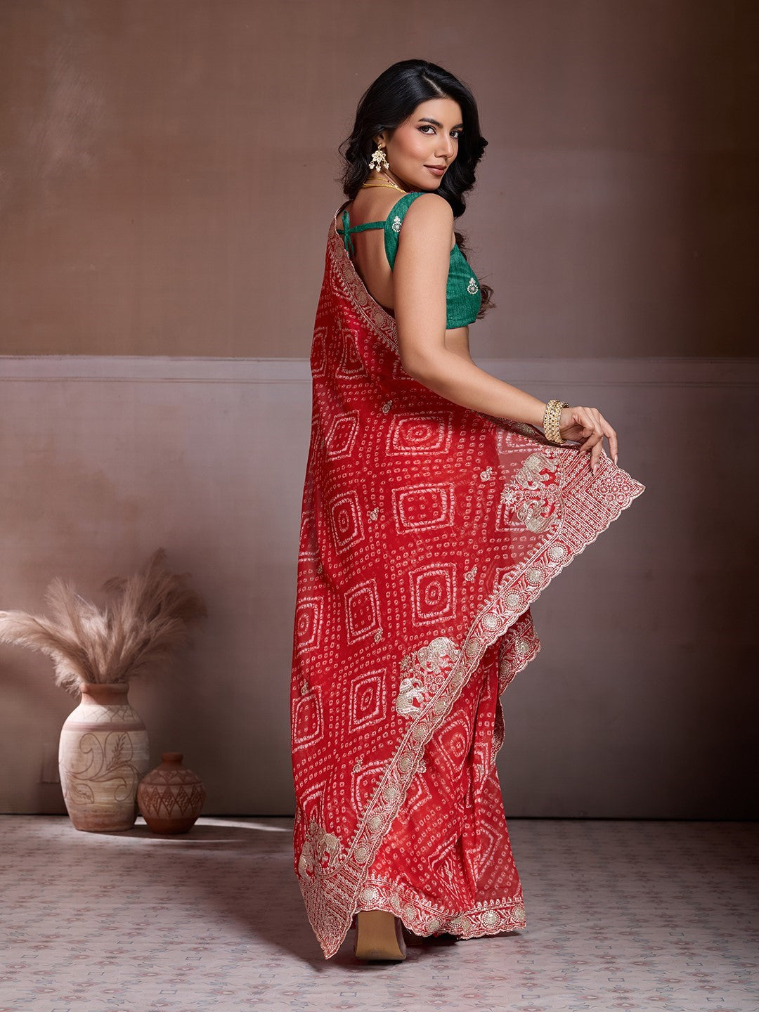 Red Georgette Saree With Embroidery Festive Designer Saree
