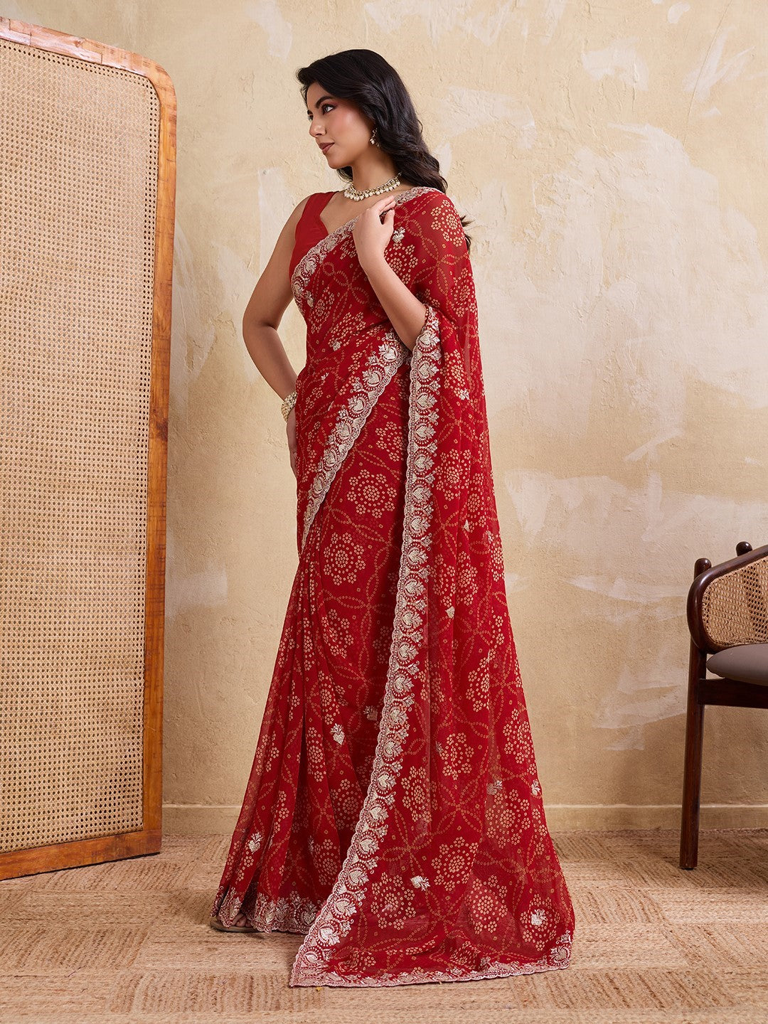 Red Georgette Saree With Printed Designer Premium Saree