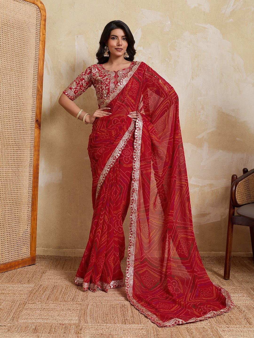 Red Georgette Saree With Printed Premium Designer Saree