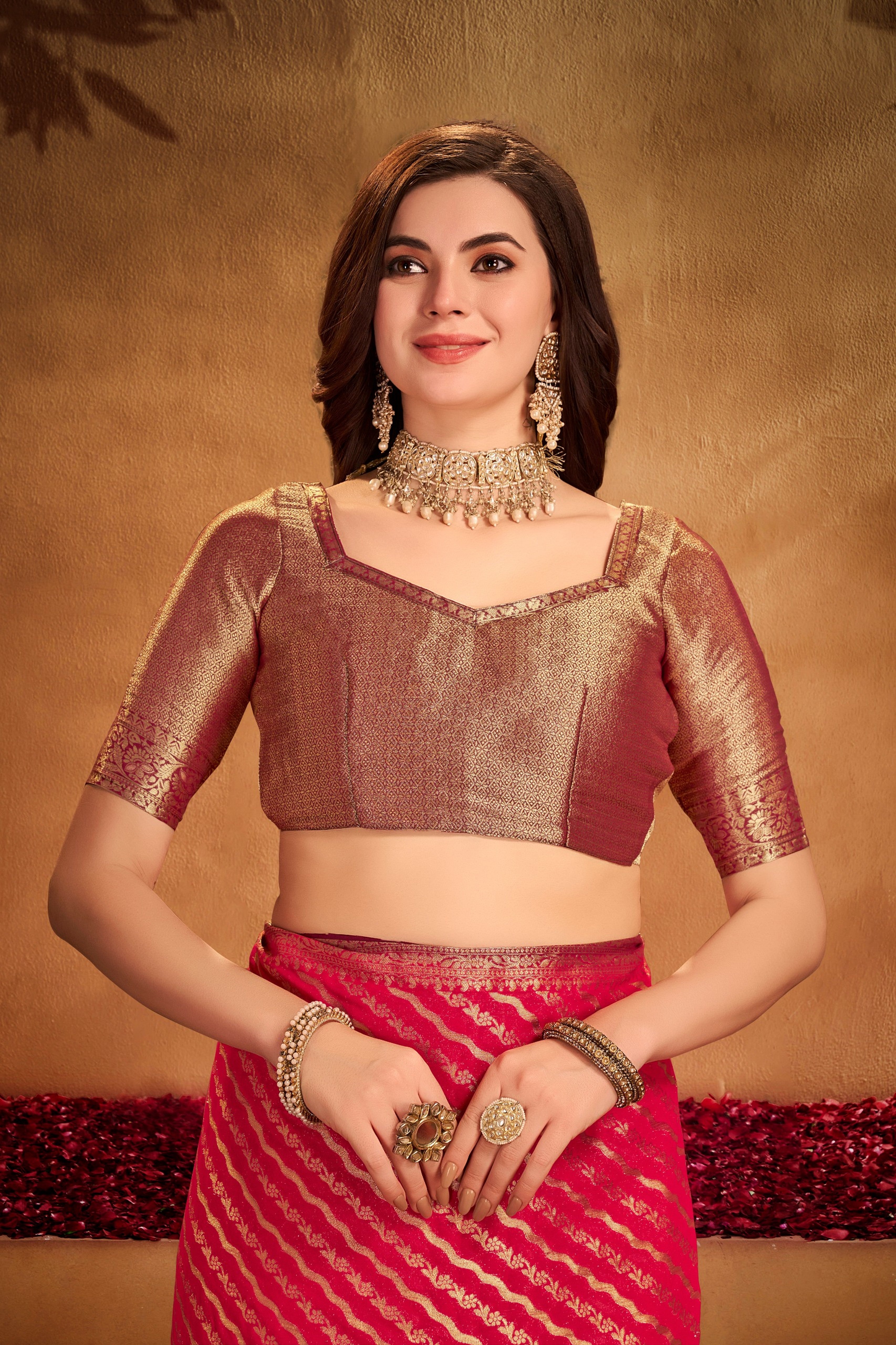 Red Georgette Woven Designer Saree