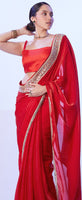 Red Glamorous Satin Jimmy Choo Stylish Girlie Ceremonial Saree