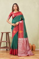 Red Green Banarasi Silk Saree with Rich Pallu & Elegant Jacquard Jari Work