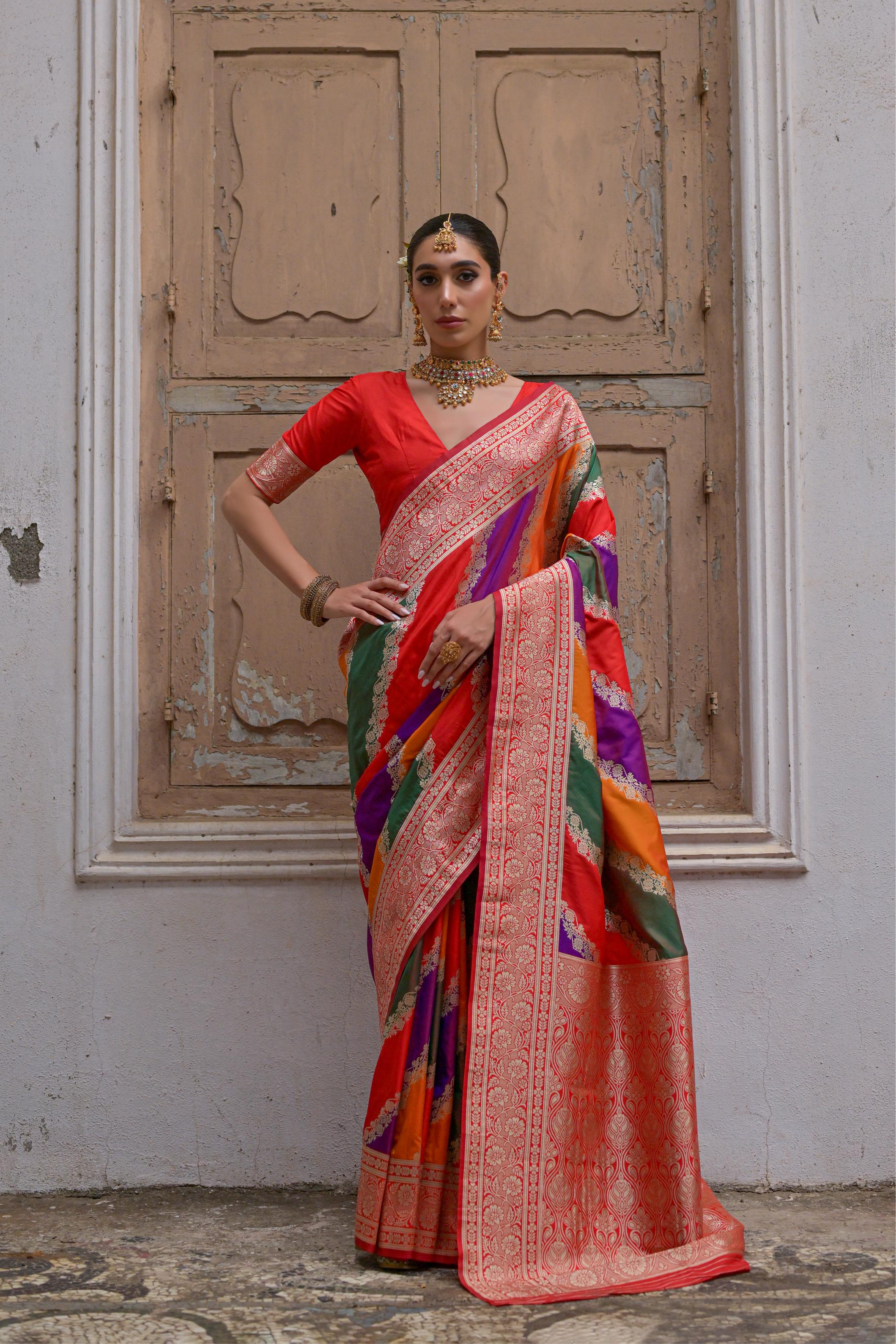 Red Handloom Woven Kadwa Style Designer Banarasi Silk Saree