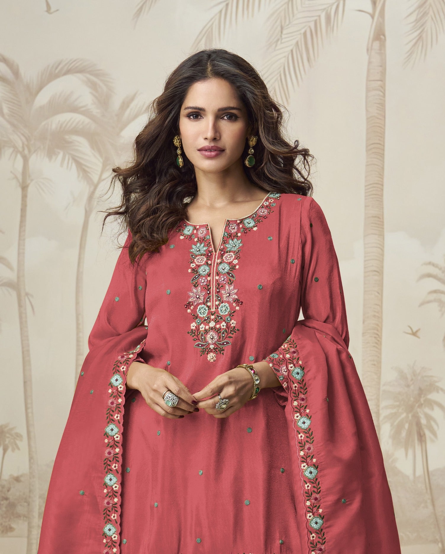 Red Heavy Designer Suit With Heavy Embroidery Work