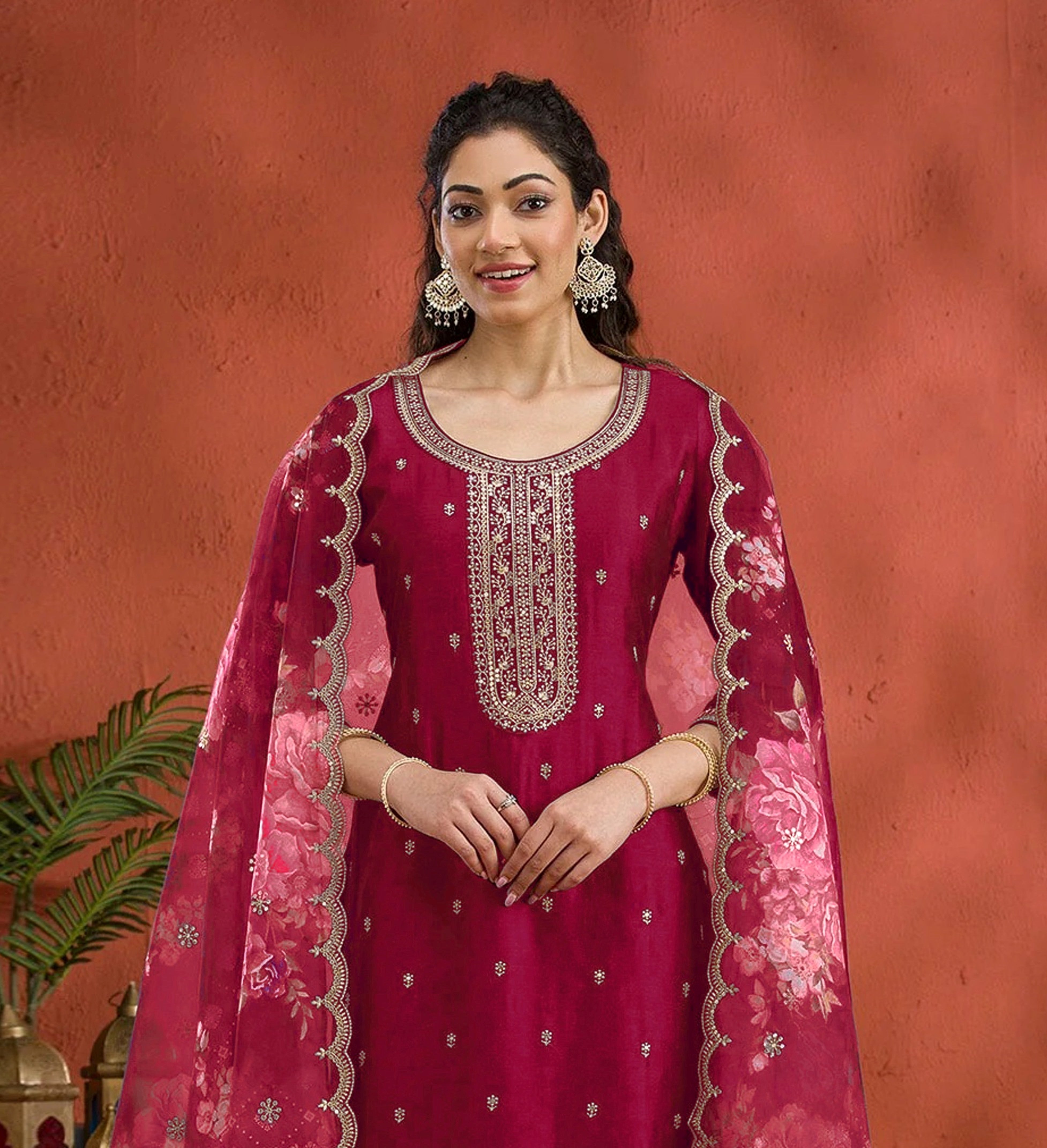 Red Heavy Designer Suit With Heavy Embroidery Work