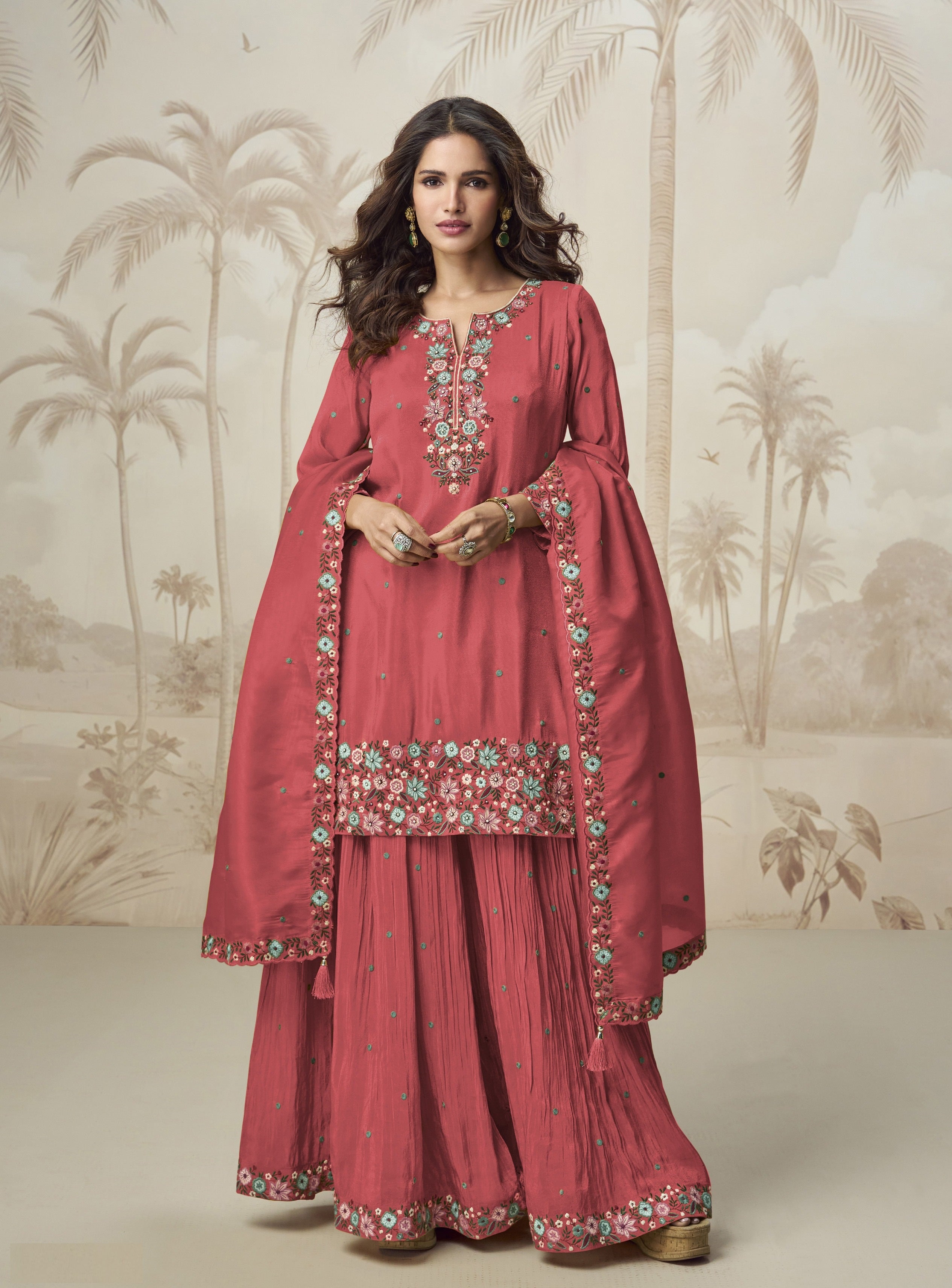 Red Heavy Designer Suit With Heavy Embroidery Work