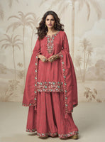 Red Heavy Designer Suit With Heavy Embroidery Work