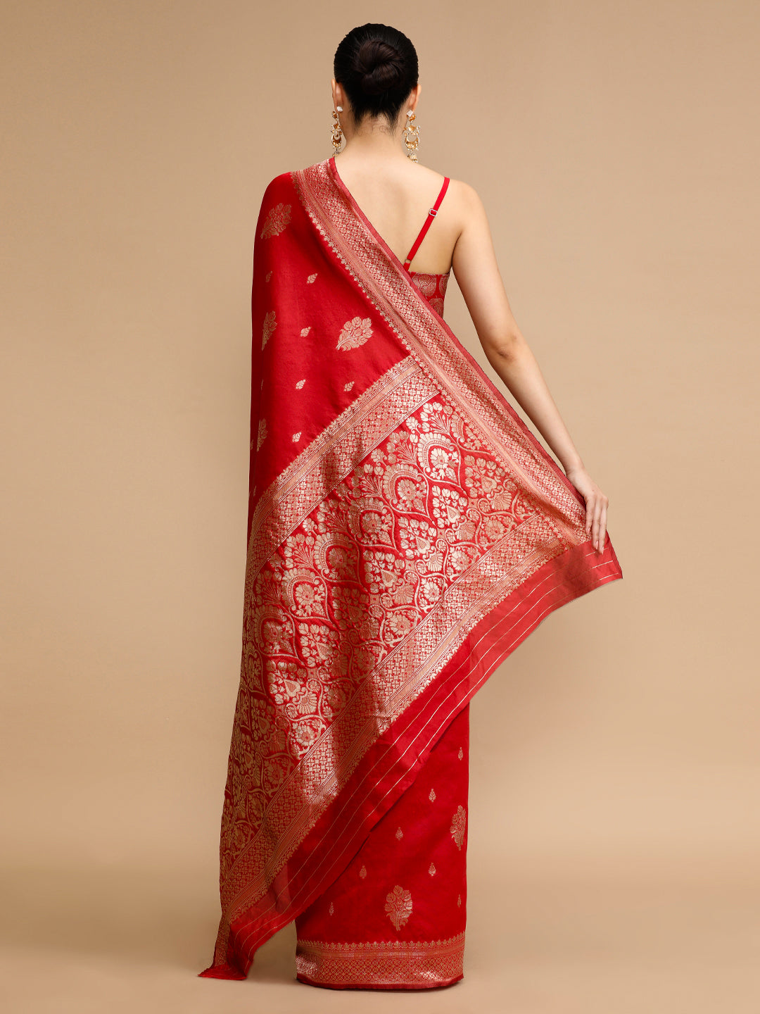Red Lichi Silk Saree Woven Jacquard Designer For Ceremonial Looks