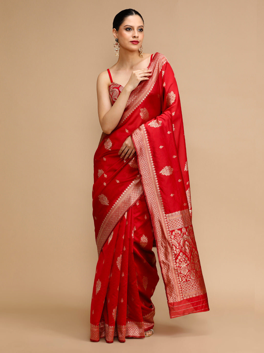 Red Lichi Silk Saree Woven Jacquard Designer For Ceremonial Looks
