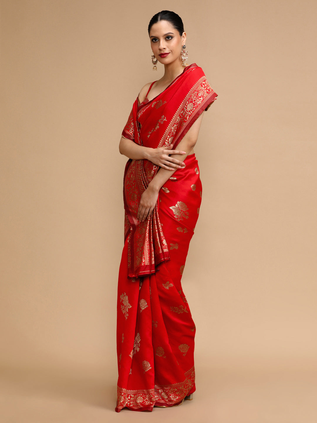 Red Lichi Silk Saree Woven Jacquard Designer For Ceremonial Looks