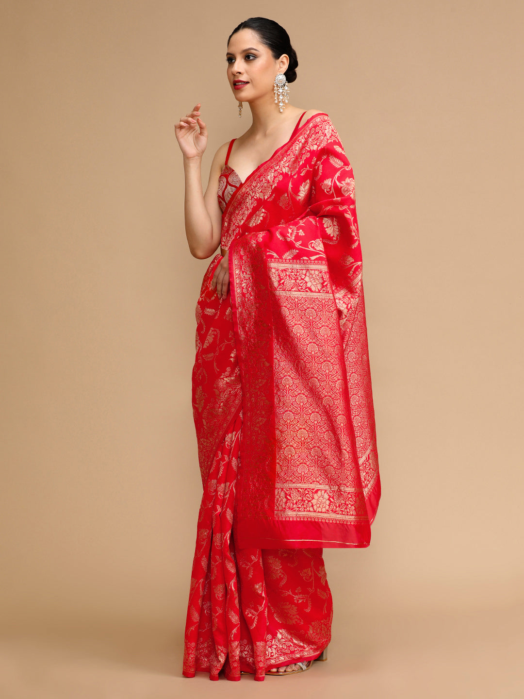 Red Lichi Silk Saree Woven Jacquard Designer For Ceremonial Looks