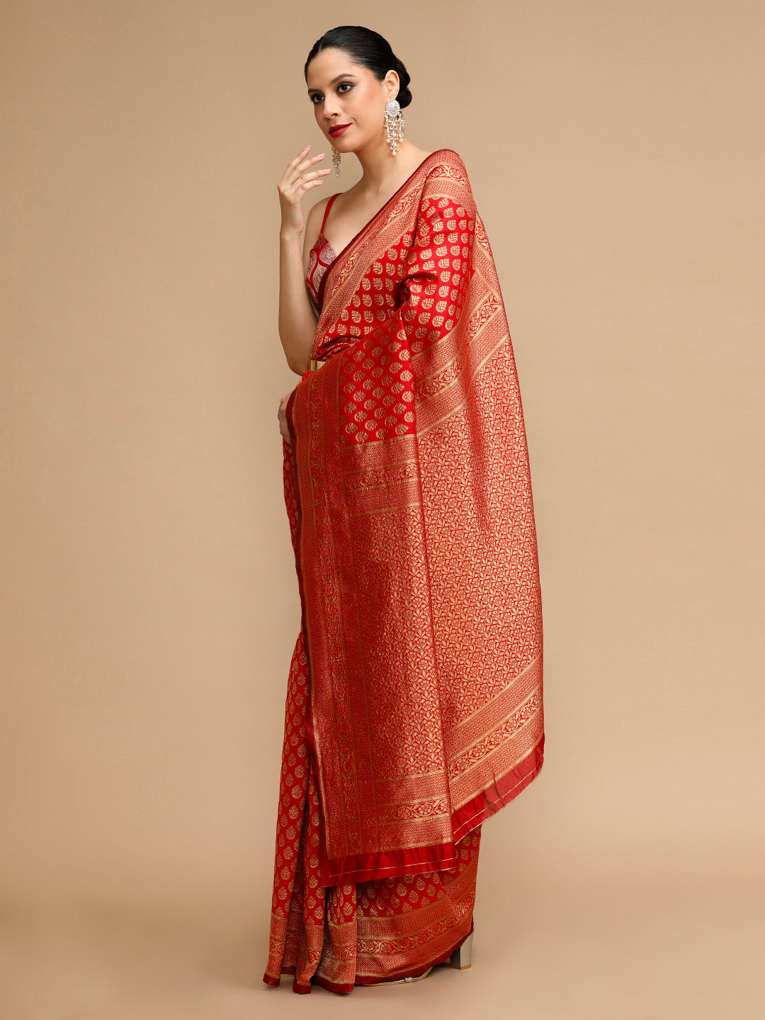 Red Lichi Silk Saree Woven Jacquard Designer For Ceremonial Looks