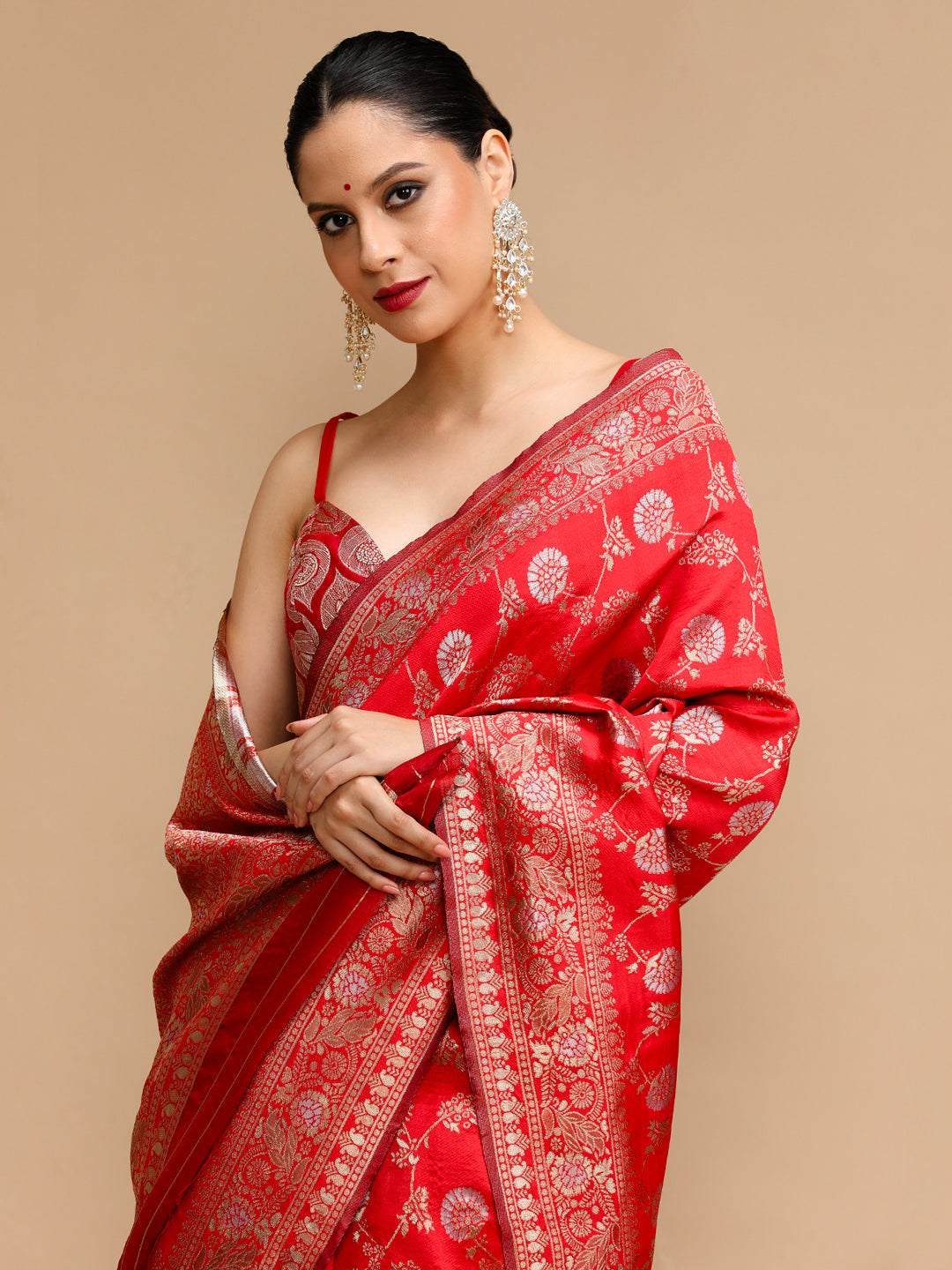 Red Lichi Silk Saree Woven Jacquard Designer For Ceremonial Looks