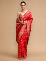 Red Lichi Silk Saree Woven Jacquard Designer For Ceremonial Looks