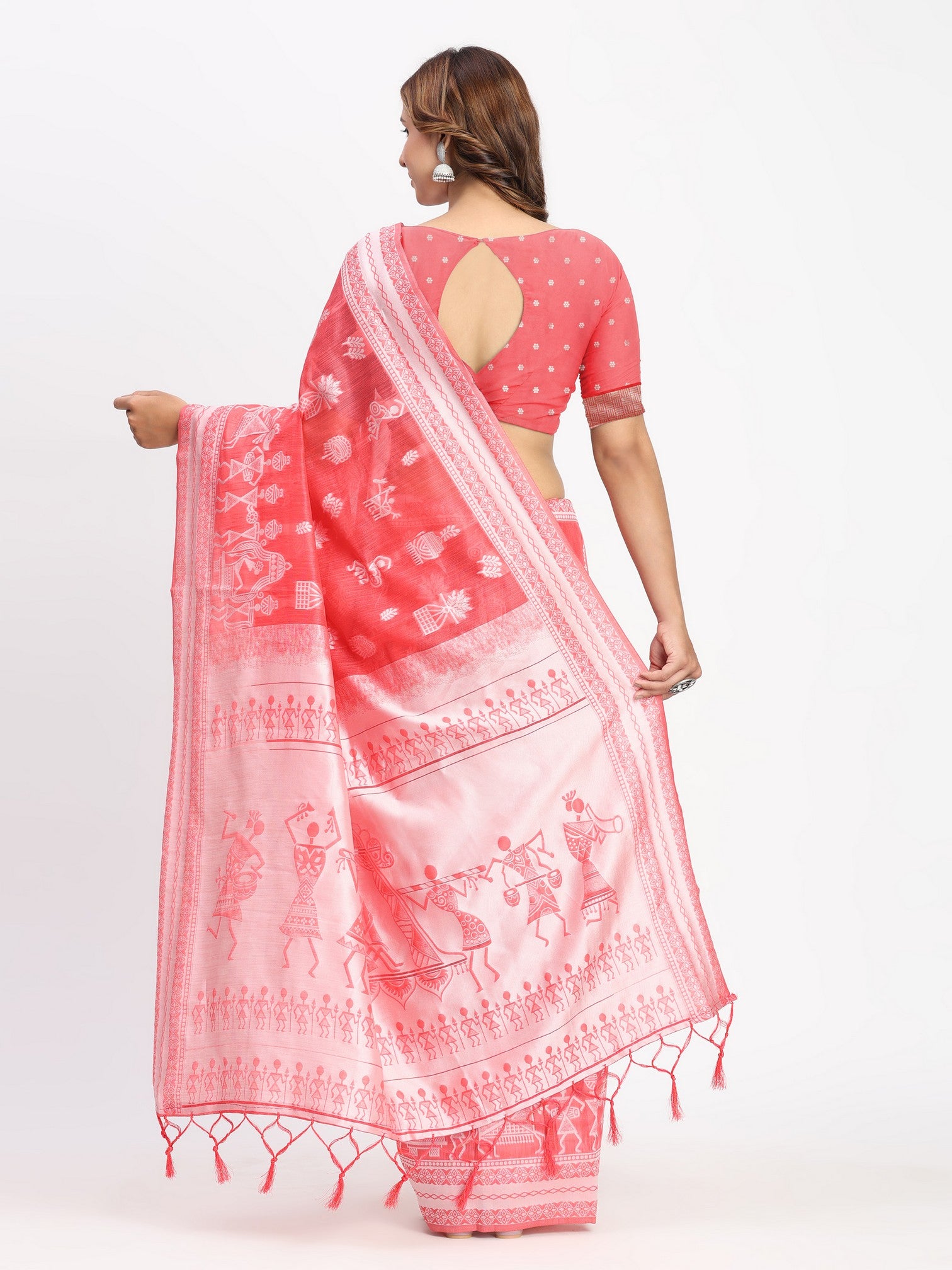 Red Linen Cotton Woven Designer Graceful Ethnic Saree