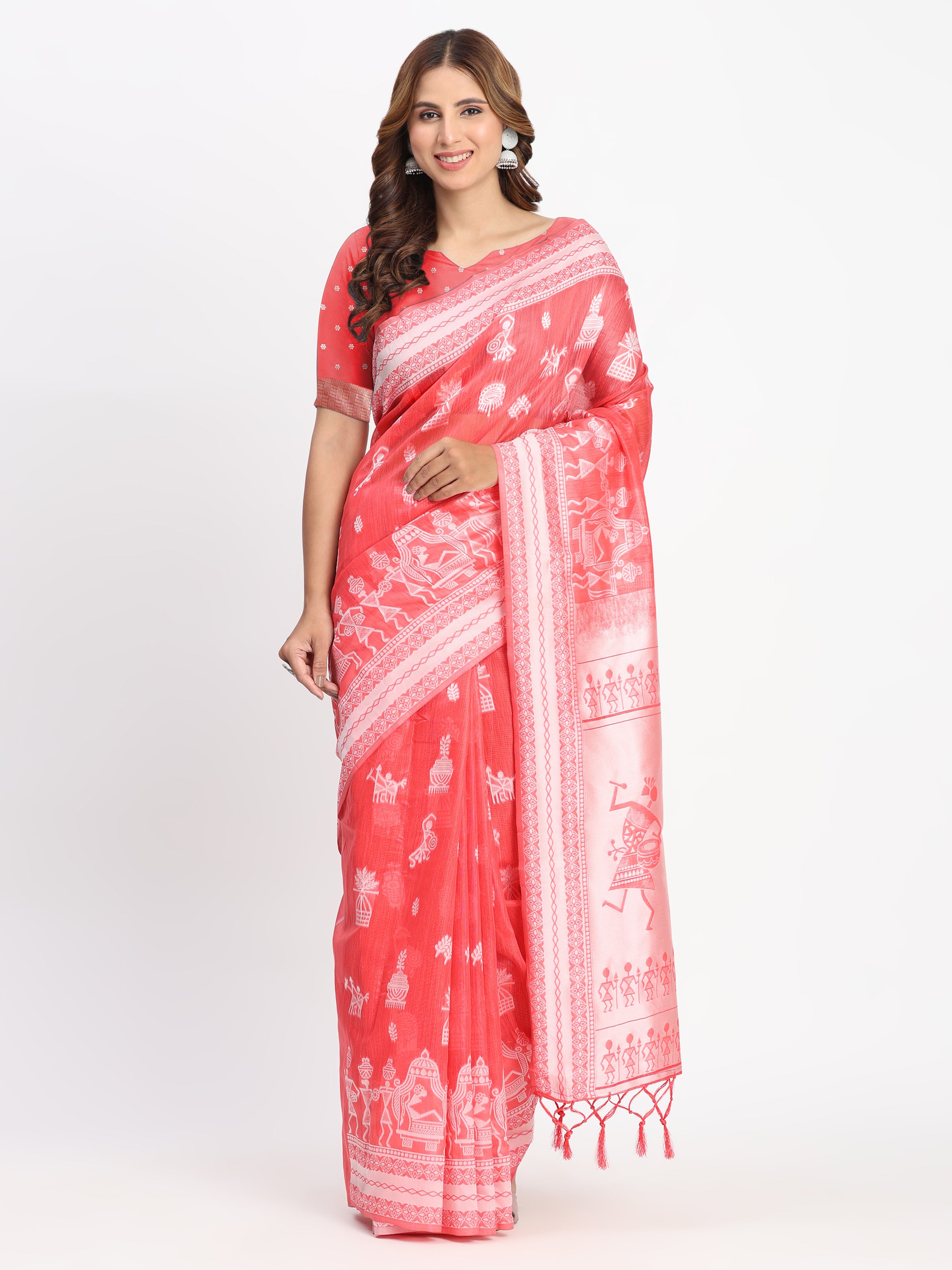 Red Linen Cotton Woven Designer Graceful Ethnic Saree