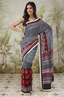 Red Muslin Designer Printed Ready To Wear Saree