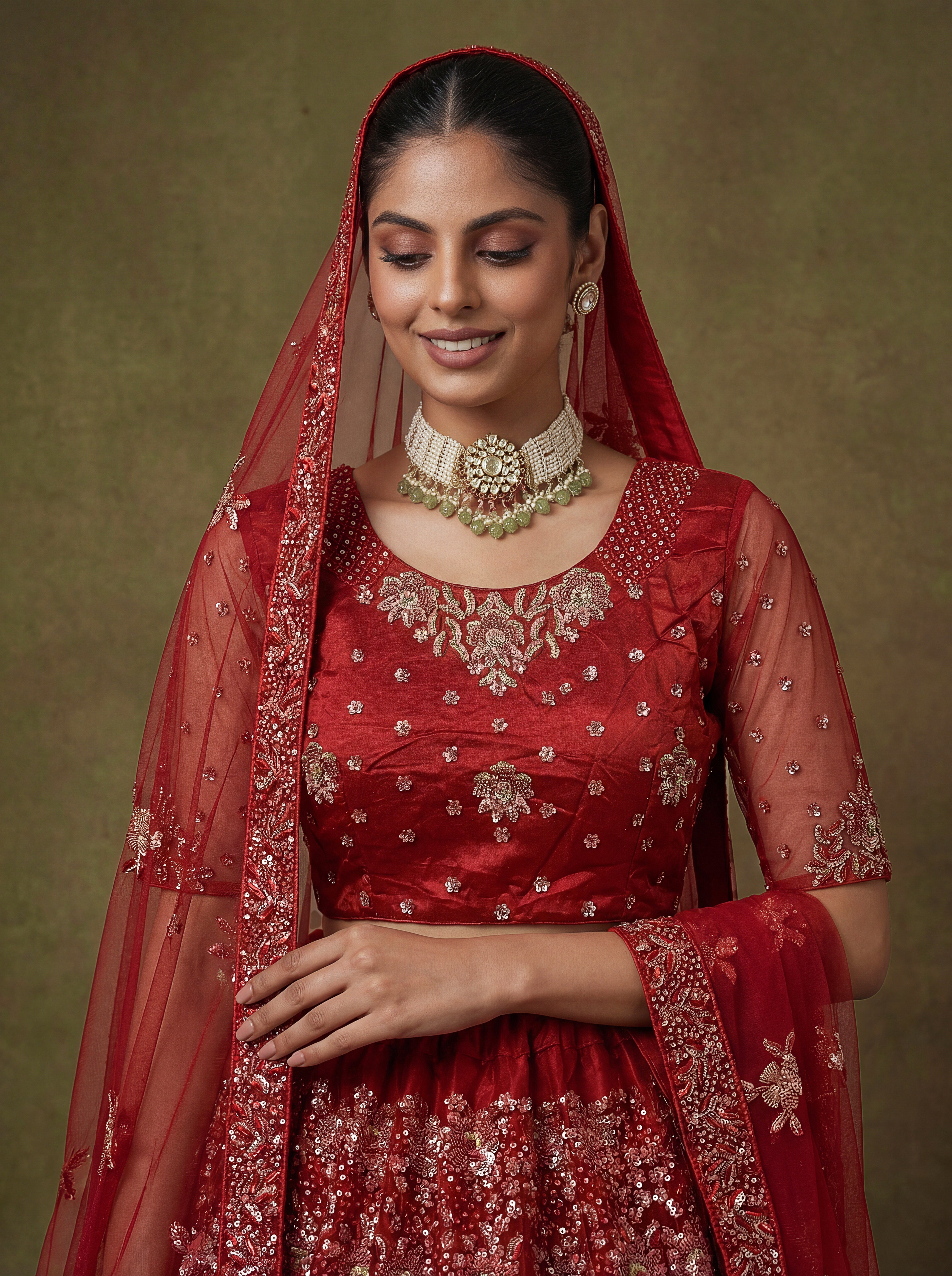 Red Net Lehenga Choli With Fancy Multi Heavy Thread Embroidery With Sequins Work