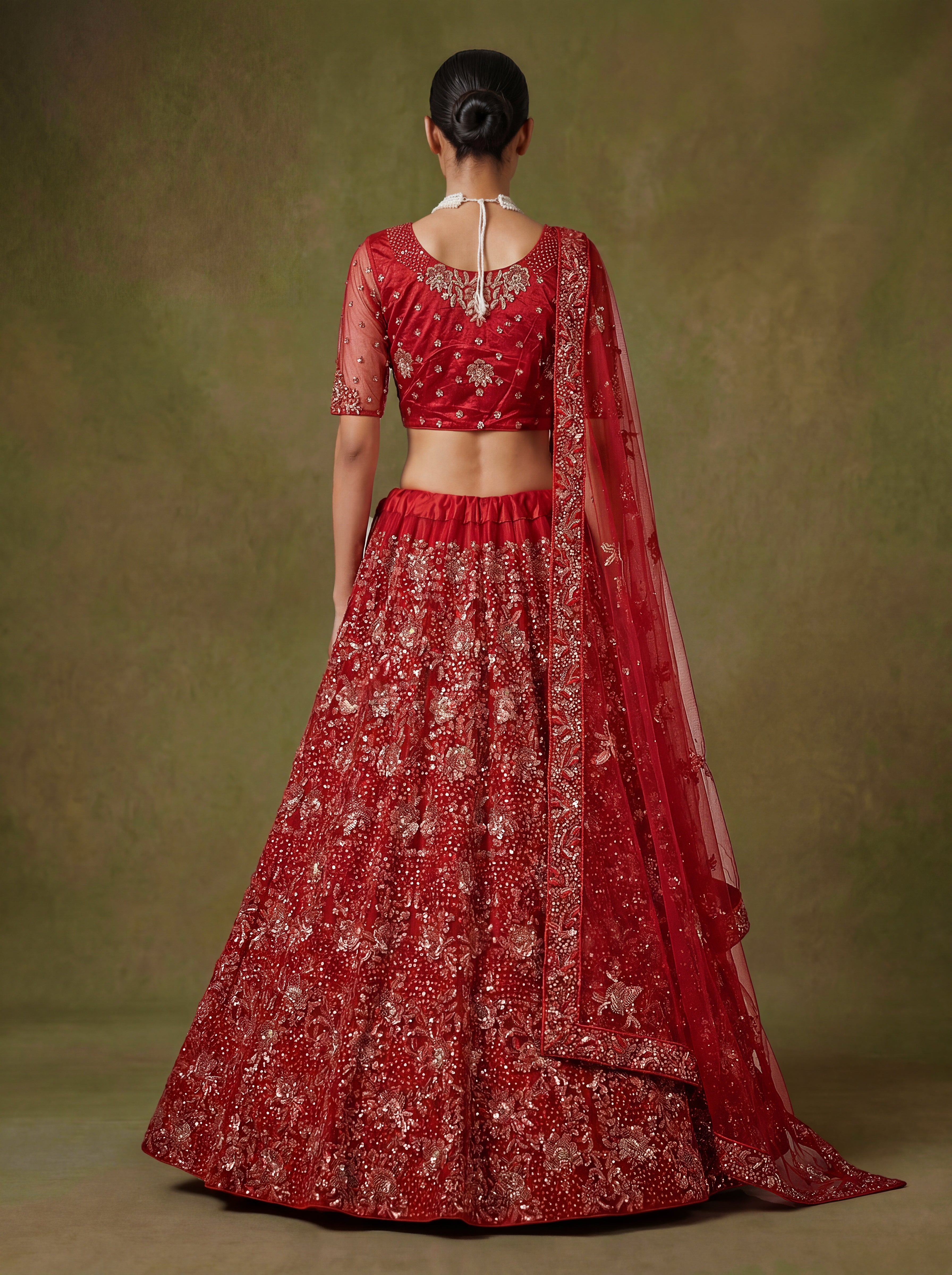 Red Net Lehenga Choli With Fancy Multi Heavy Thread Embroidery With Sequins Work