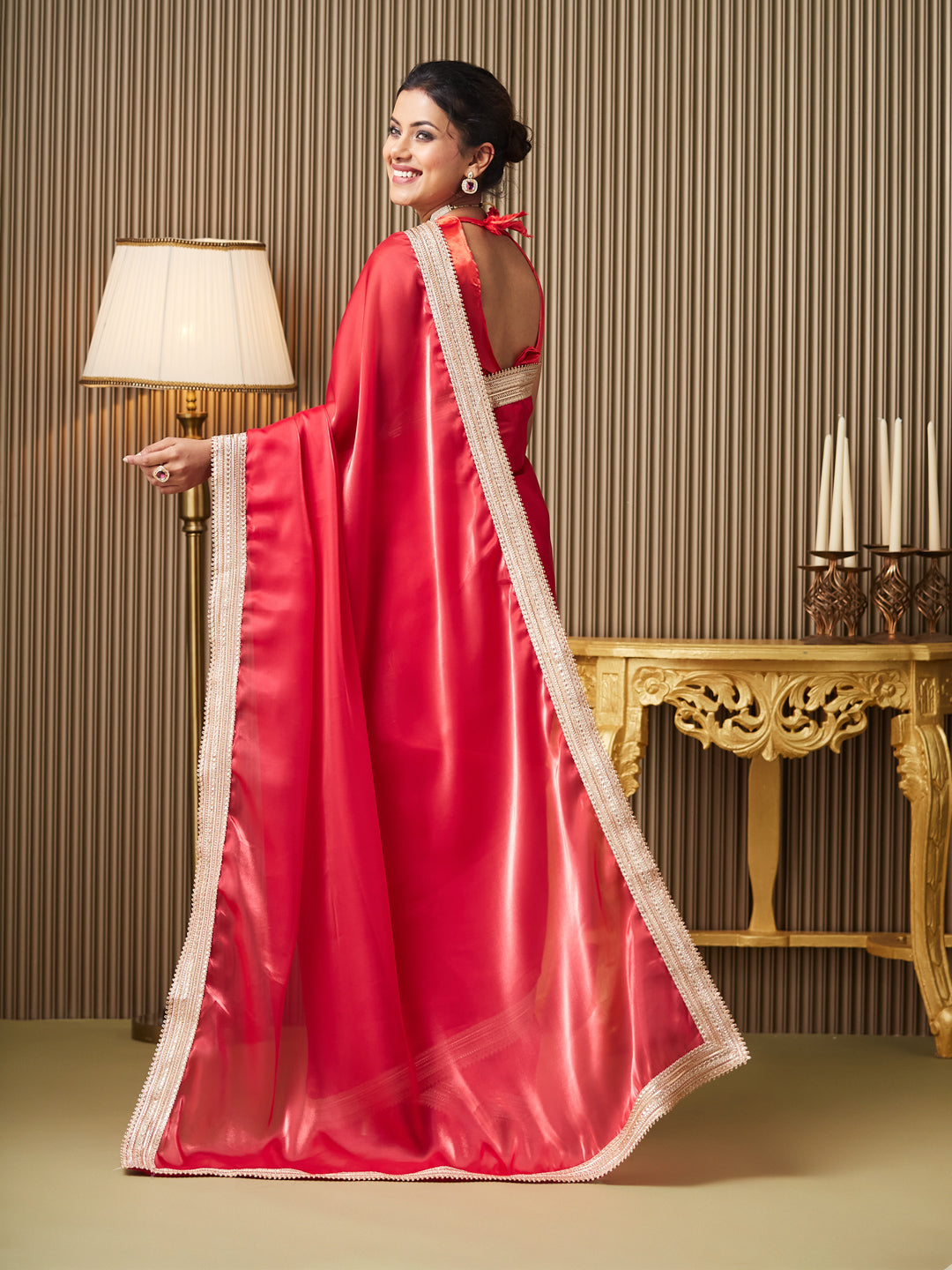 Red Organza Designer Lace Work Ceremonial Saree