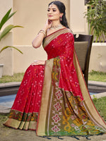 Red Pochampalli Silk Woven Designer Ethnic Partywear Saree