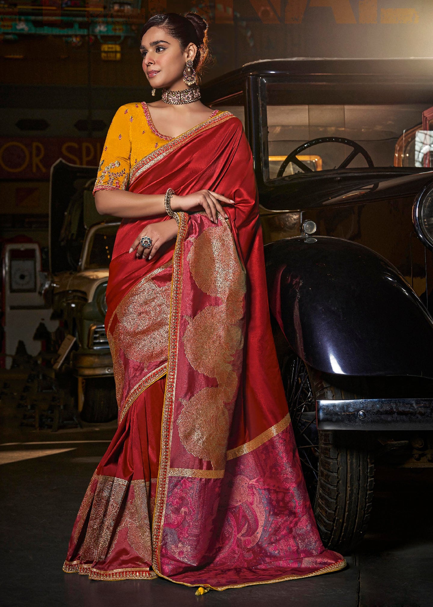 Red Pure Silk Saree with Weaved Pallu and Embroidered Blouse