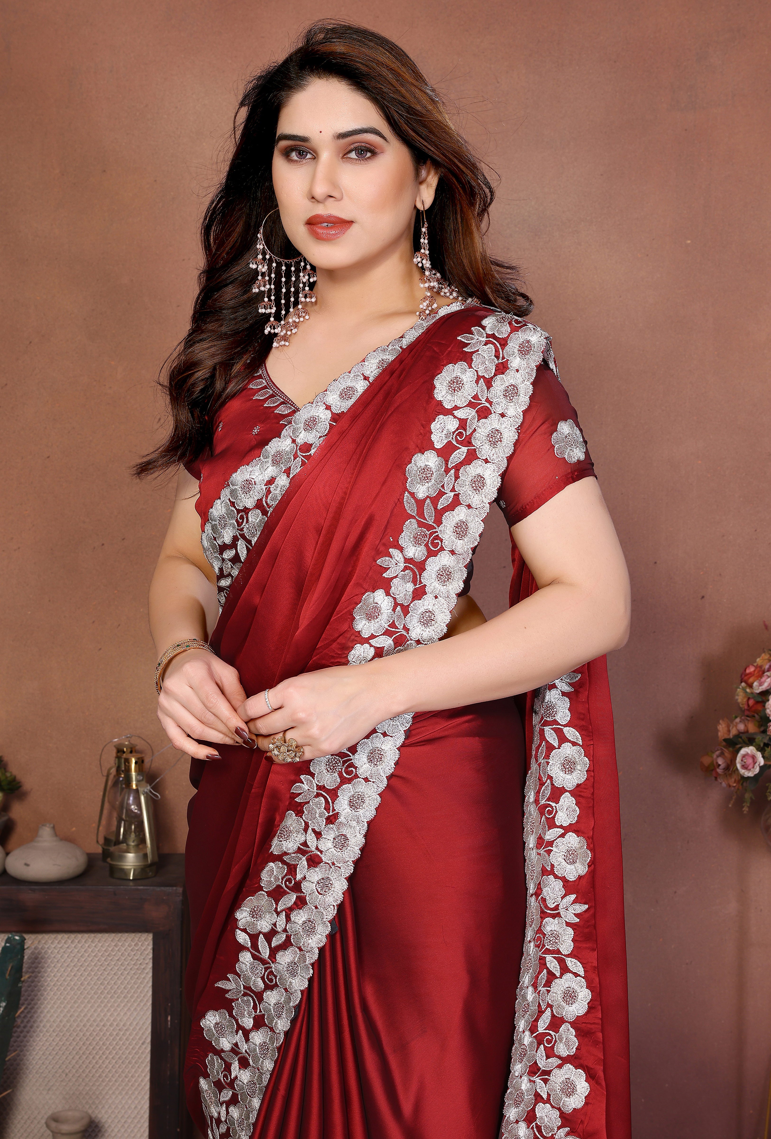 Red Rangoli Silk Saree with Heavy Designer Thread Embroidery