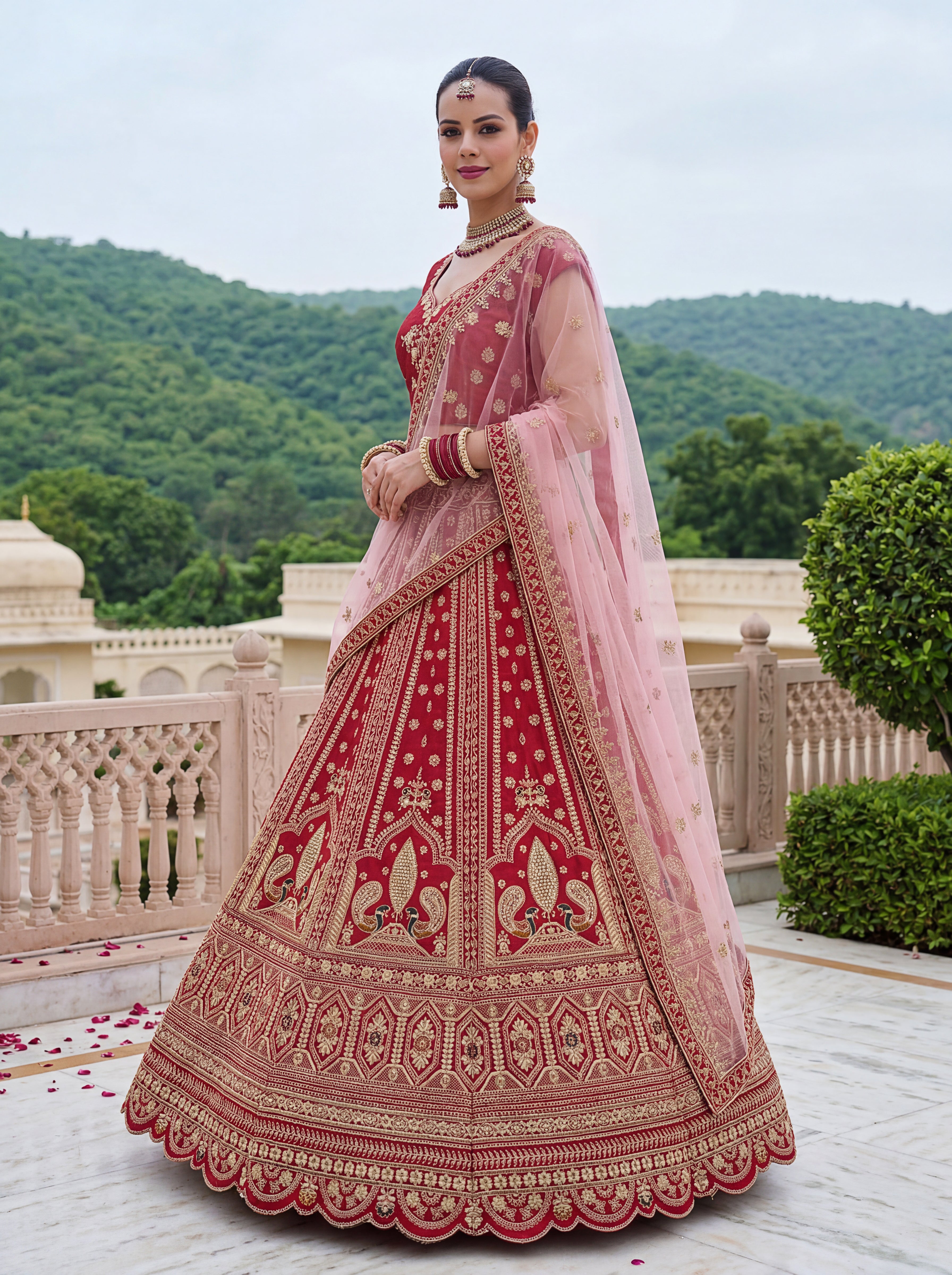 Red Silk Lehenga Choli With Fancy Multi Heavy Thread Embroidery With Sequins Work