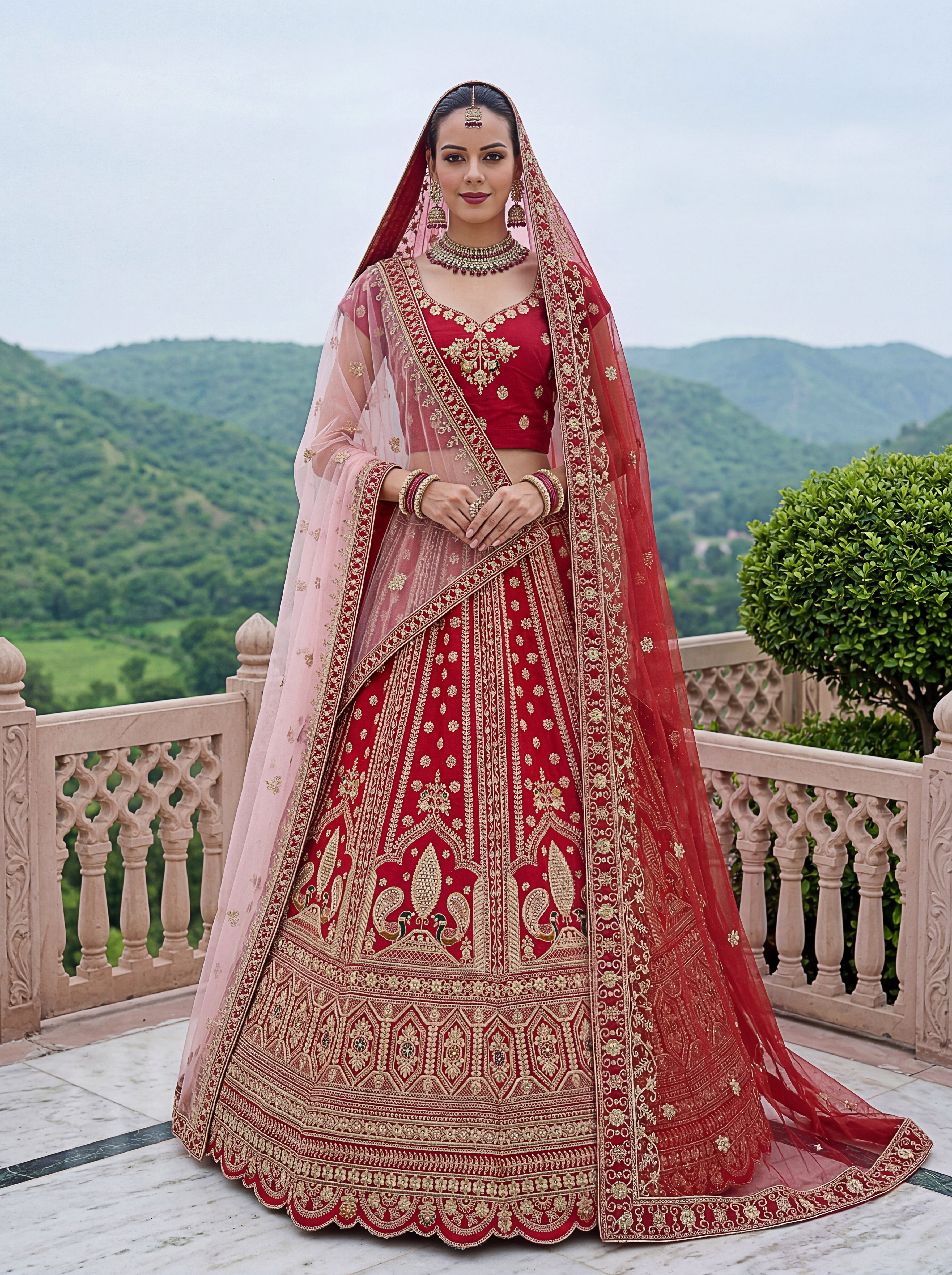 Red Silk Lehenga Choli With Fancy Multi Heavy Thread Embroidery With Sequins Work