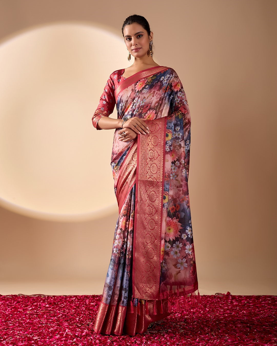 Red Soft Lichi Silk Saree With Digital Printed Festive Premium Saree