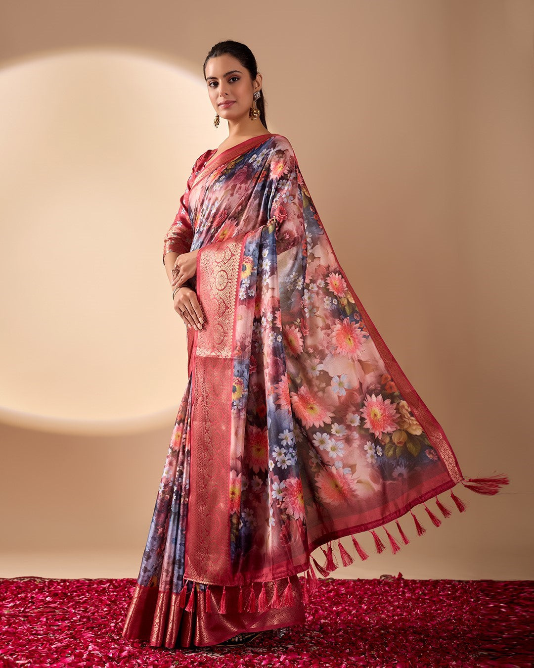 Red Soft Lichi Silk Saree With Digital Printed Festive Premium Saree