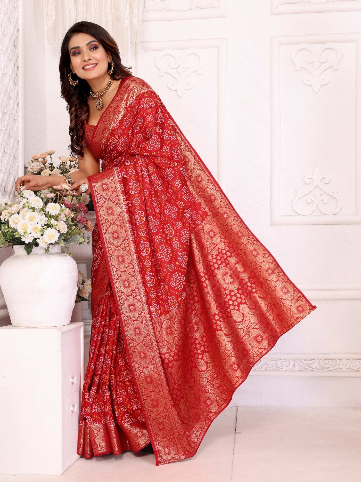 Red Soft Satin Silk Saree With Classic Allover Zari Weaving