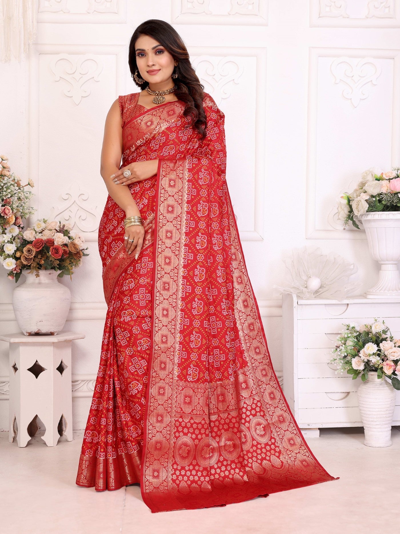 Red Soft Satin Silk Saree With Classic Allover Zari Weaving